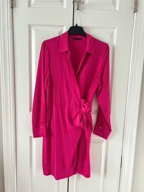 INC International Concepts Hot Pink Long Sleeve Wrap Dress